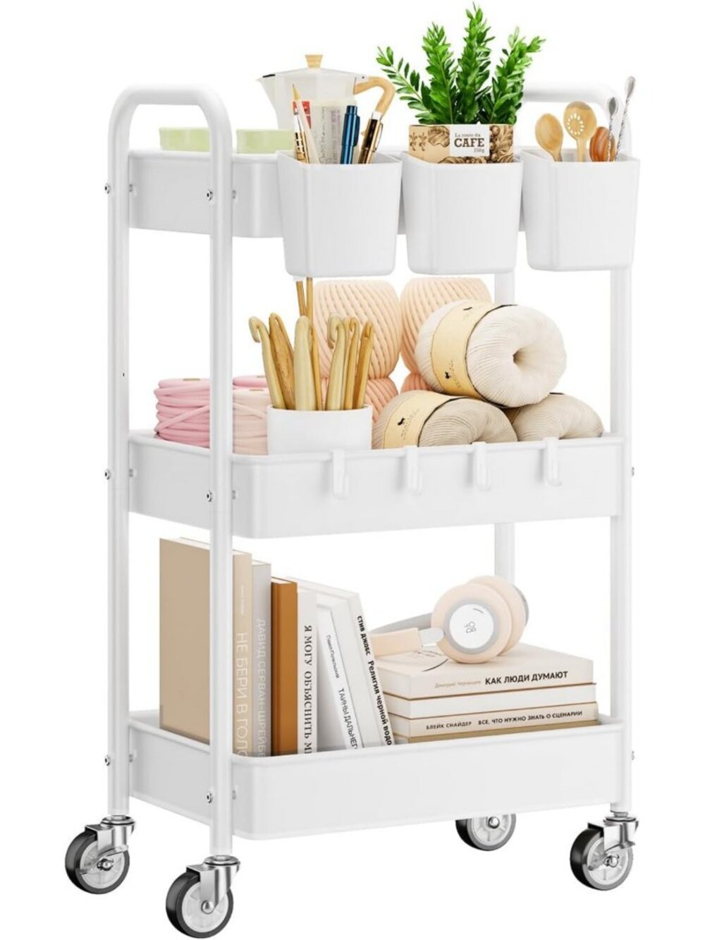 Heavy Duty 3-Tier Rolling Utility Cart with Wheels - Versatile Storage Solution